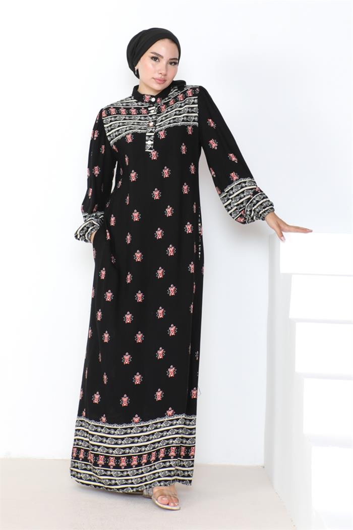 Black Floral Patterened Dress - Chaddors