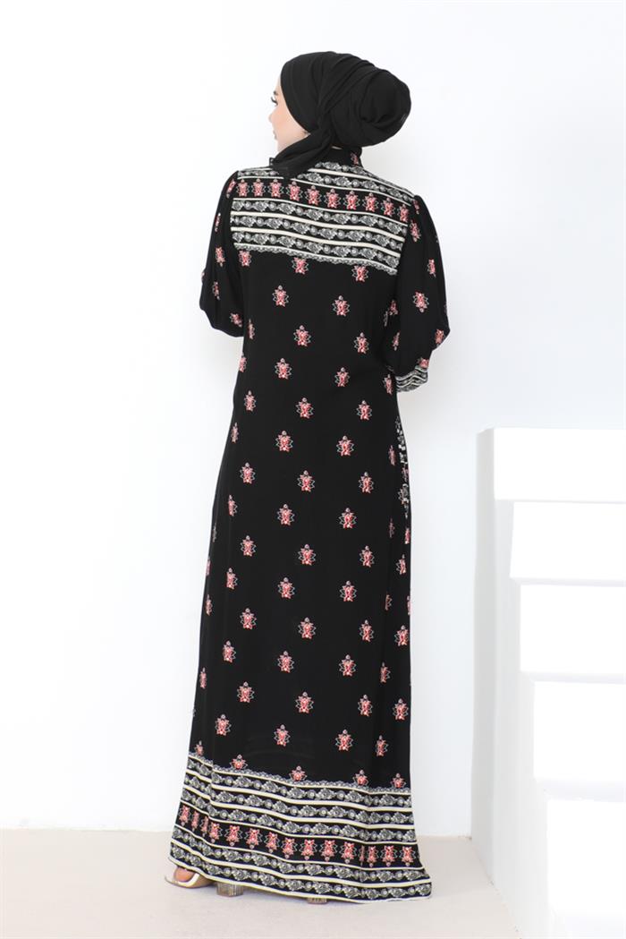 Black Floral Patterened Dress - Chaddors