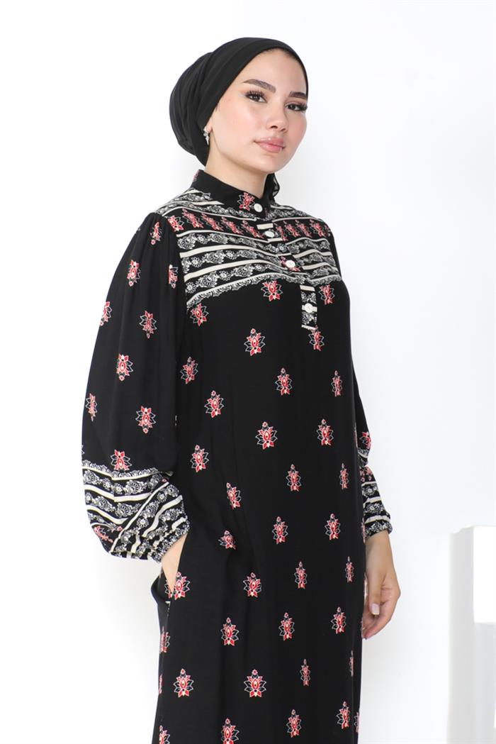 Black Floral Patterened Dress - Chaddors