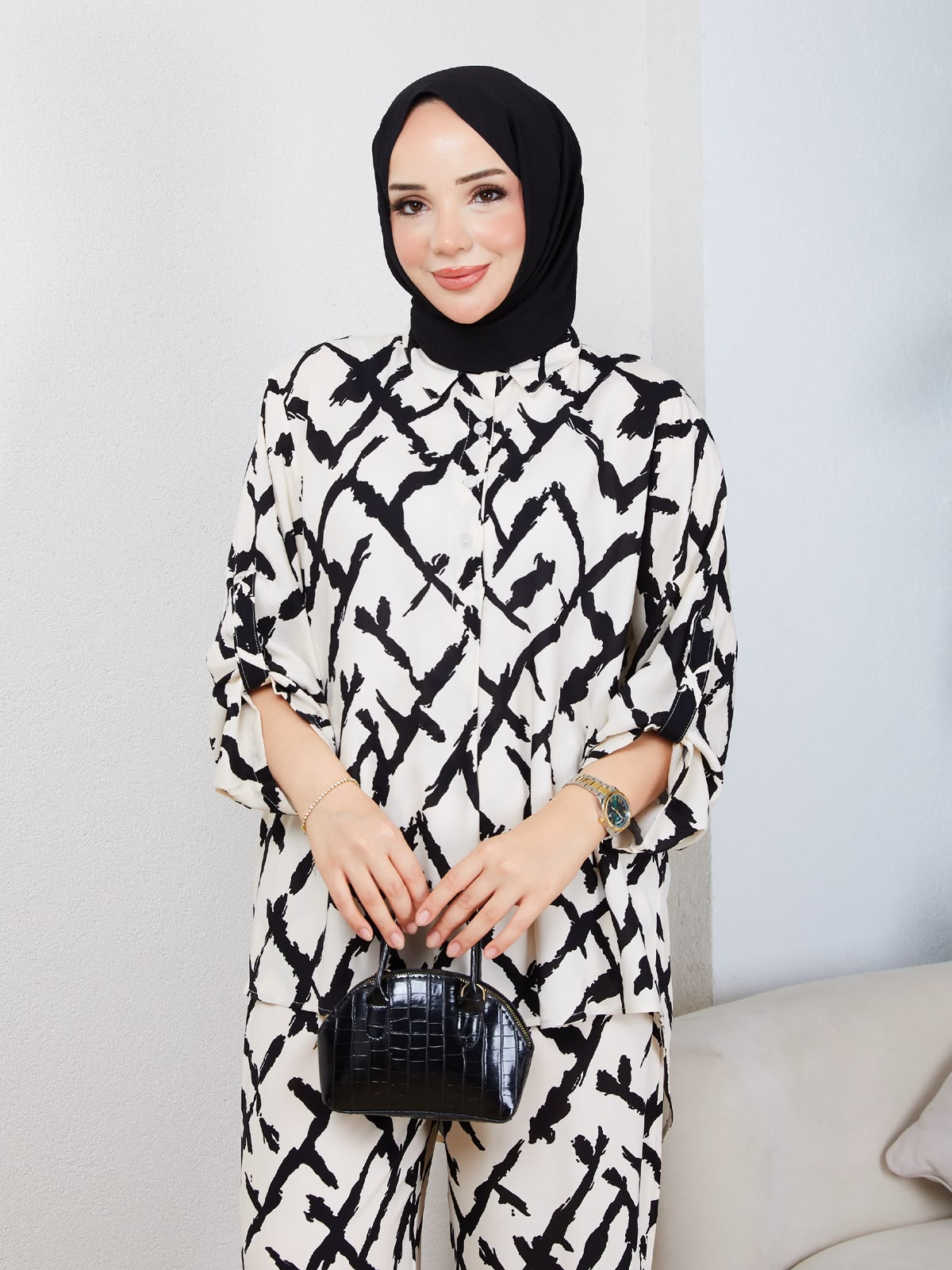 White Abstract Print Two‑Piece Co‑ord Set - Chaddors