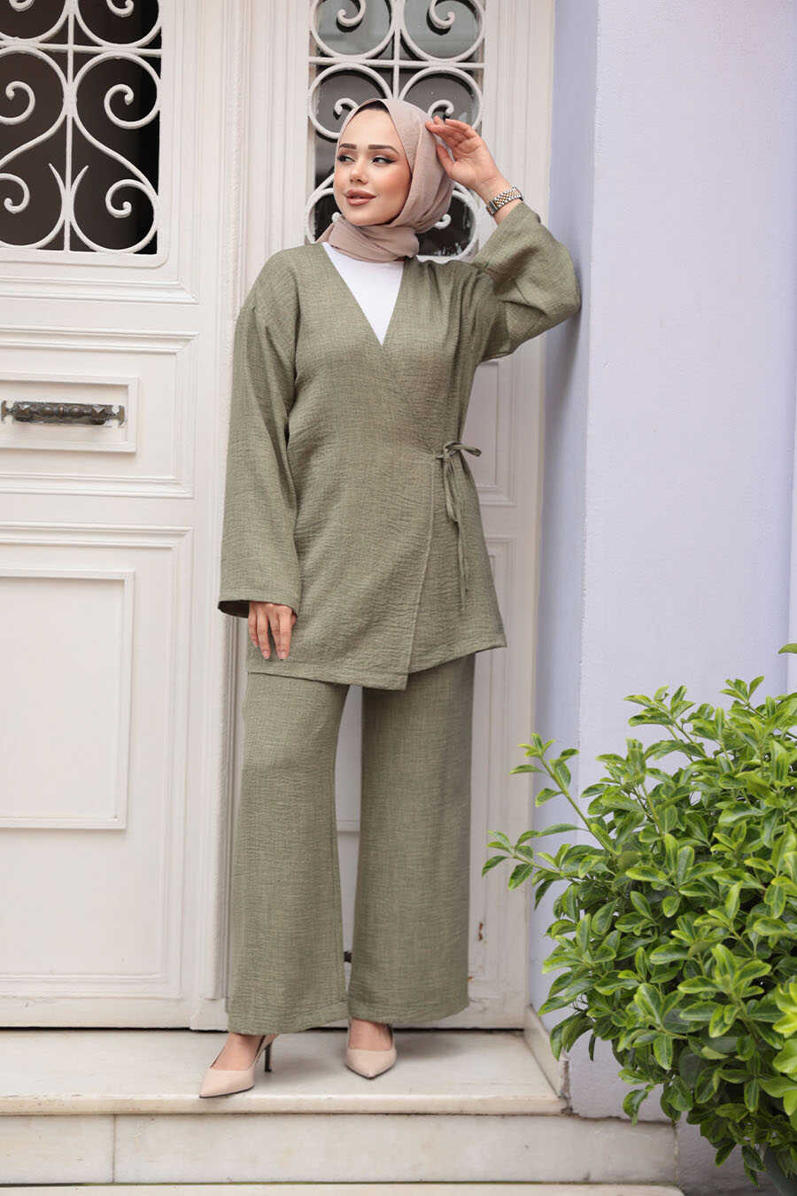 Olive Wrap-Style Modest Dual Set - Chaddors
