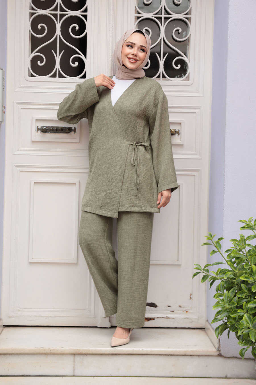Olive Wrap-Style Modest Dual Set - Chaddors