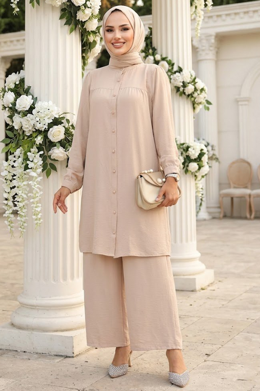 Beige Tunic & Trousers Set - Chaddors