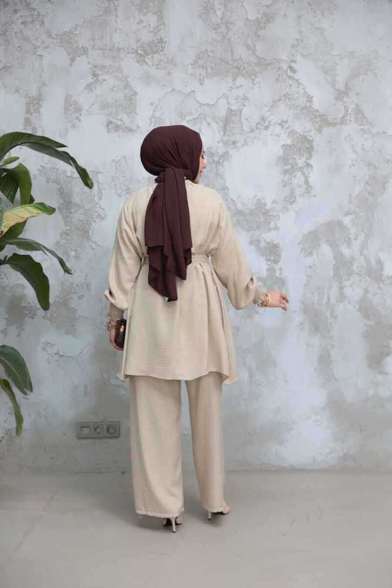 Modest Beige Belted Dual Set