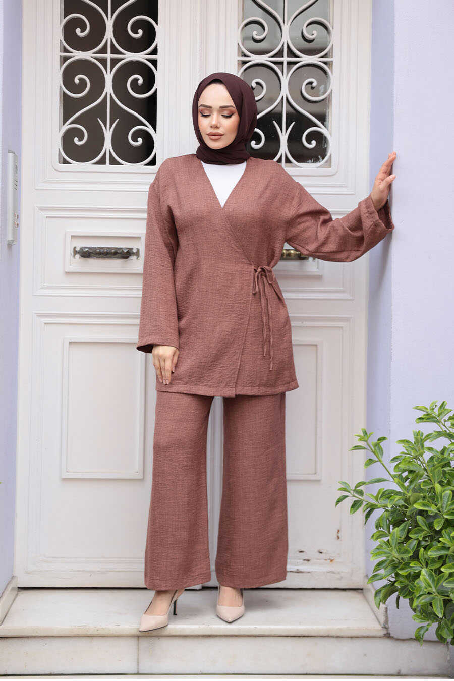 Brown Wrap-Style Modest Dual Set
