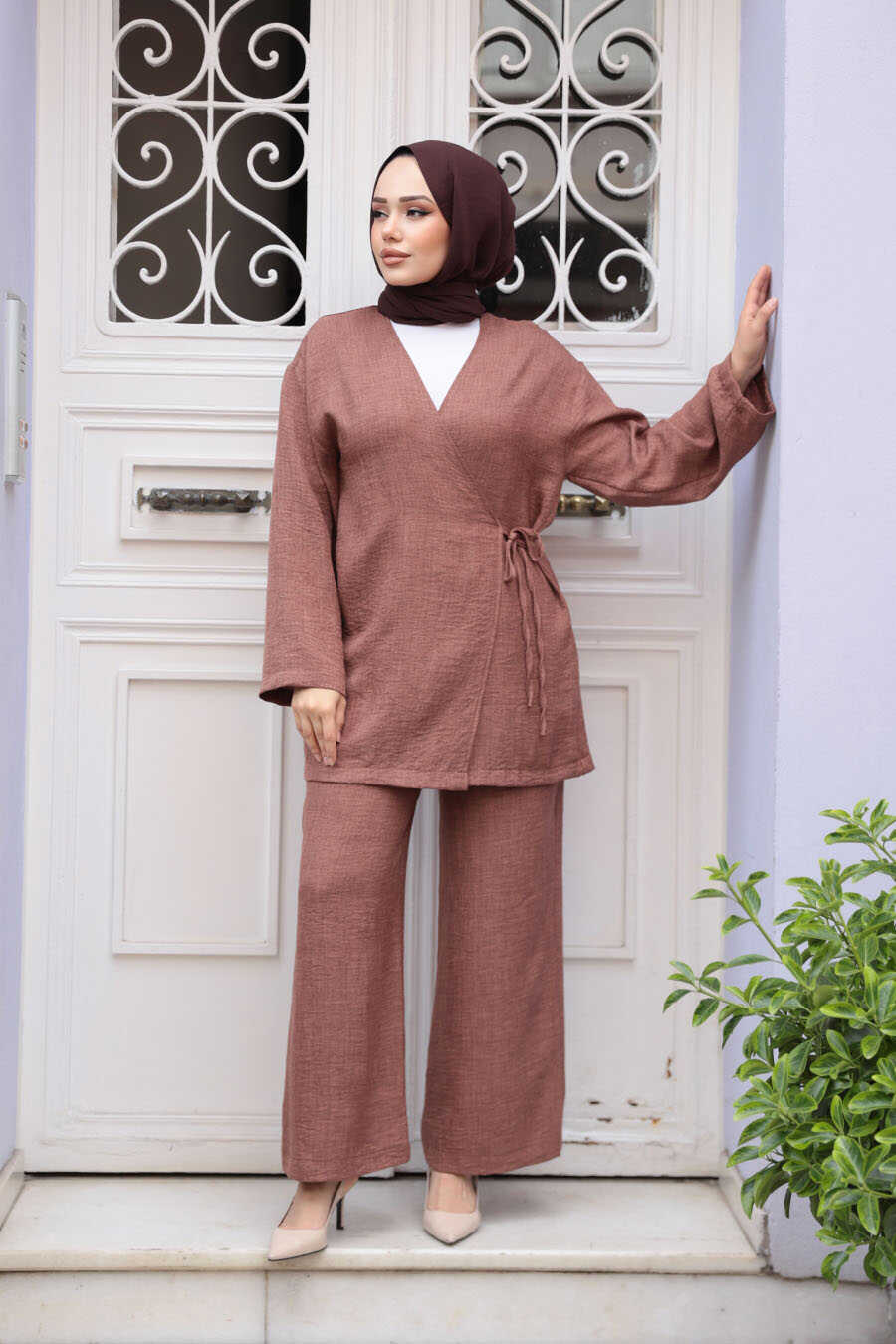 Brown Wrap-Style Modest Dual Set