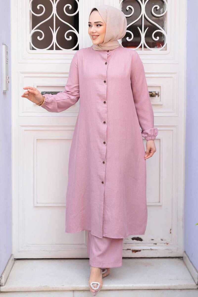 Dusty Rose Full-Length Buttoned Modest Dual Set