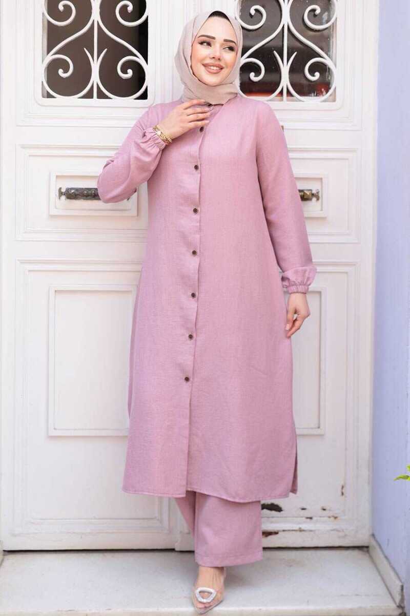 Dusty Rose Full-Length Buttoned Modest Dual Set