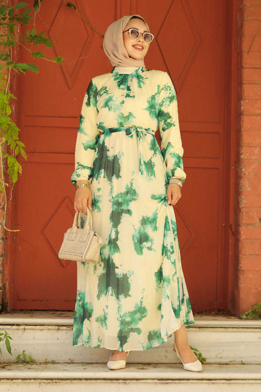 Green Print Turkish Dress - Chaddors