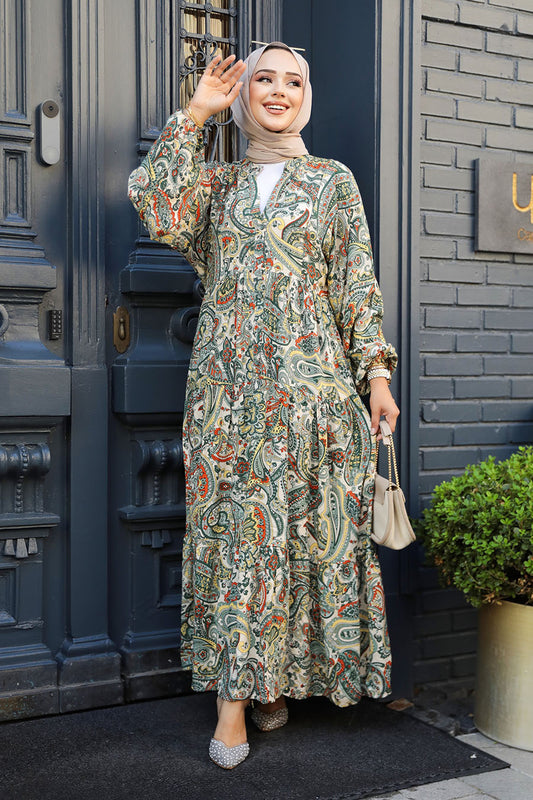 Beige Paisley Viscose Maxi Dress - Chaddors