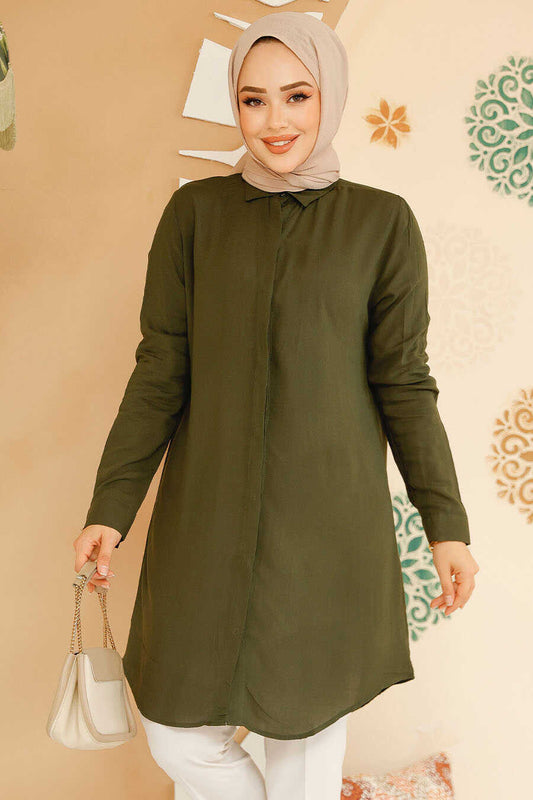 Army Green Plain Turkish Top - Chaddors