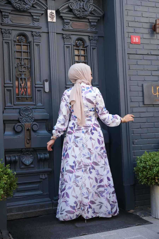 Whispering Lilac Leaves Dress - Chaddors