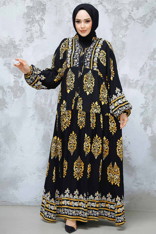 Mustard Print Dress - Chaddors