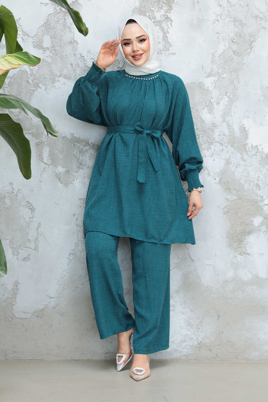 Modest Teal Belted Dual Set