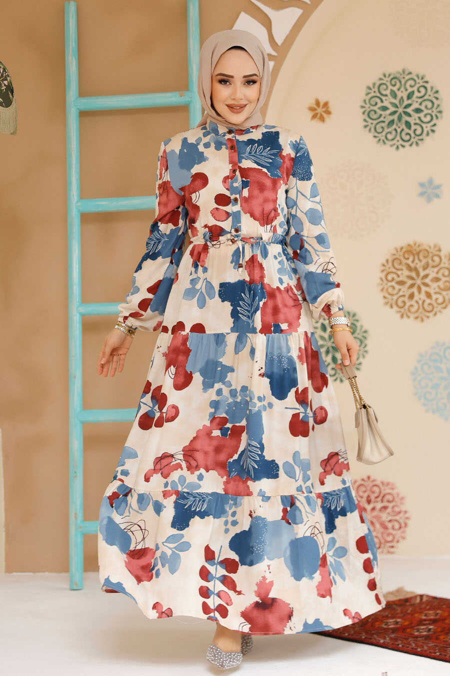 Blue and Rust Maxi Summer Dress - Chaddors