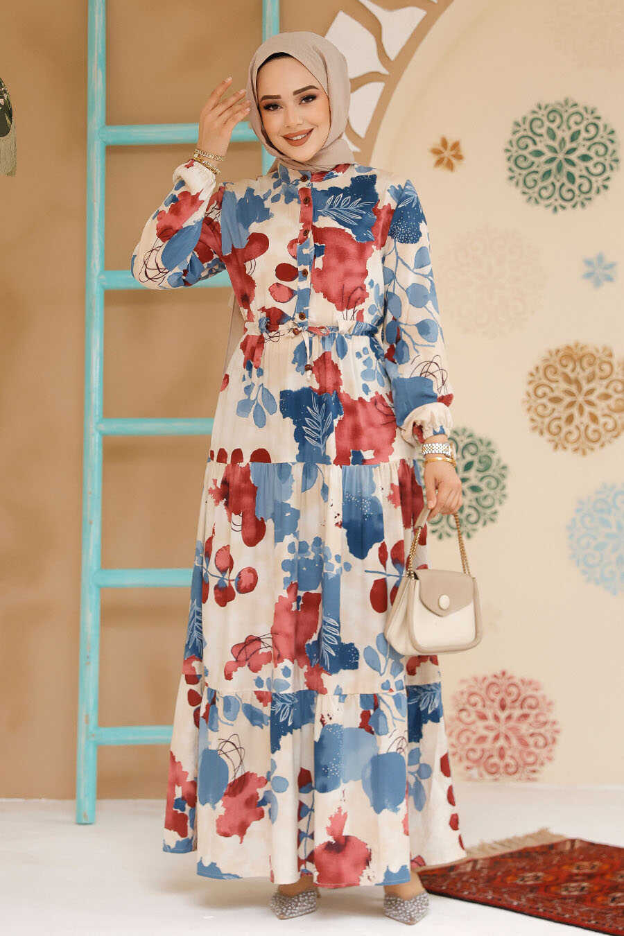Blue and Rust Maxi Summer Dress - Chaddors