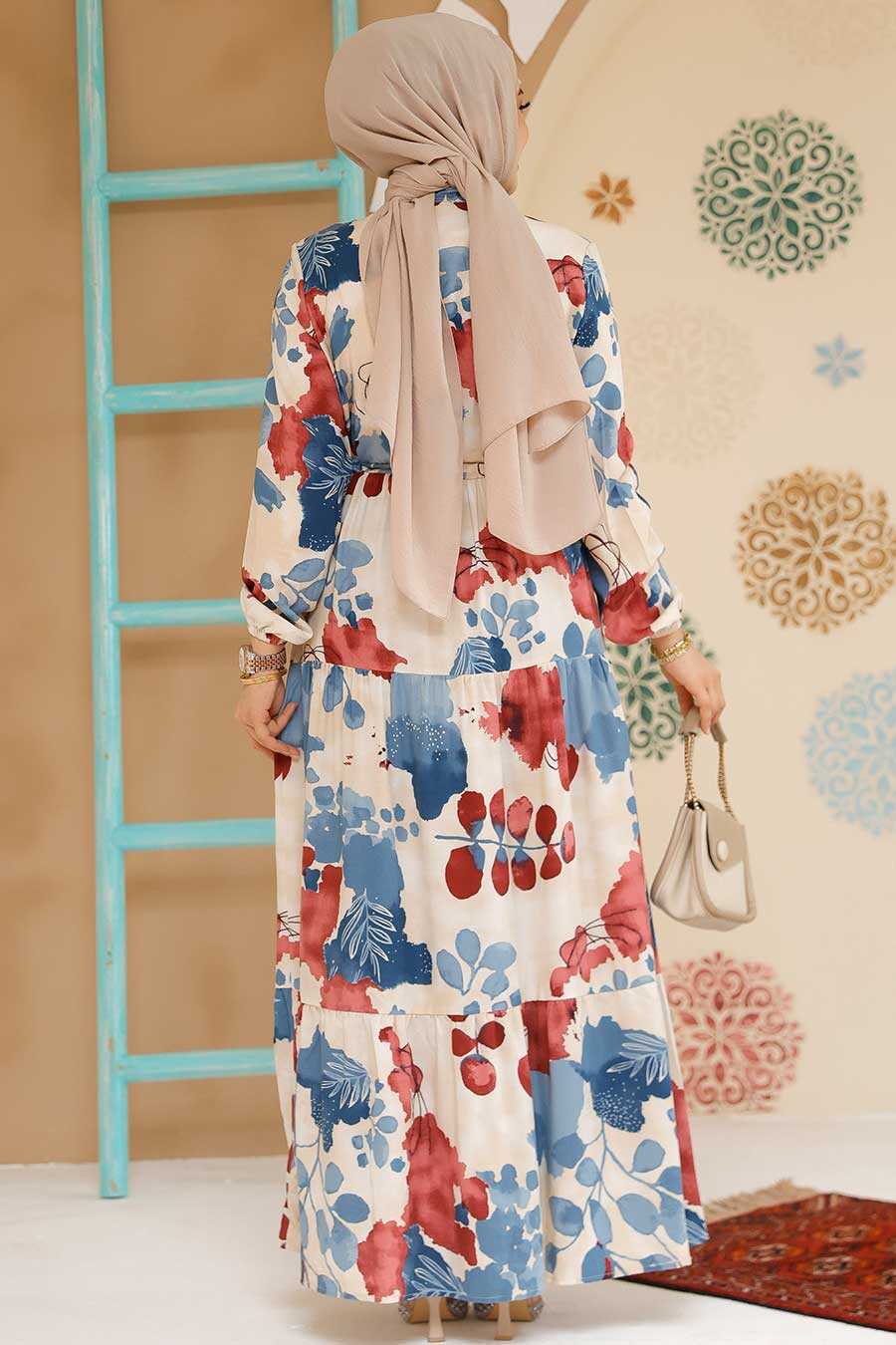 Blue and Rust Maxi Summer Dress - Chaddors