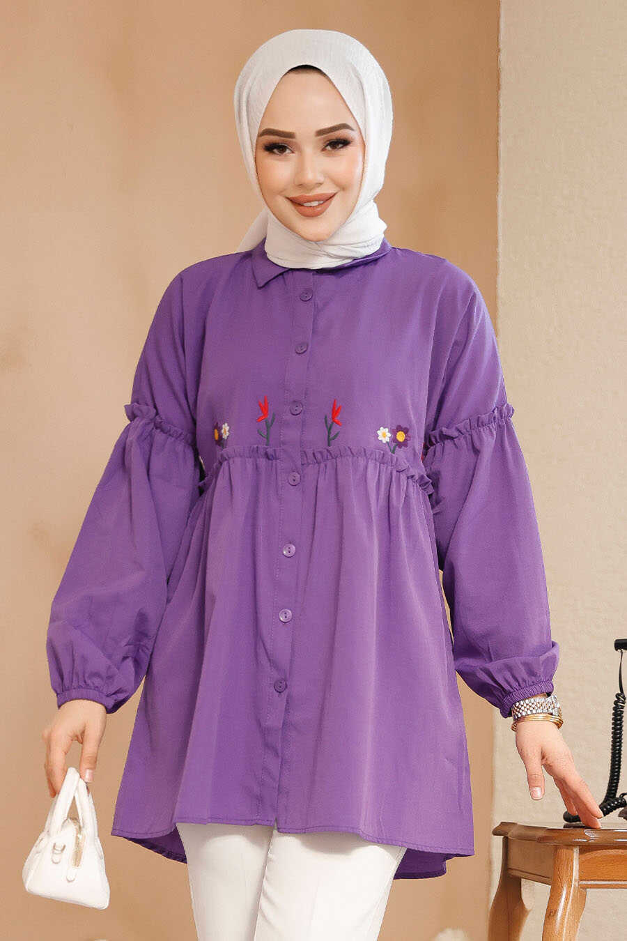Purple Embroidered Turkish Tunic