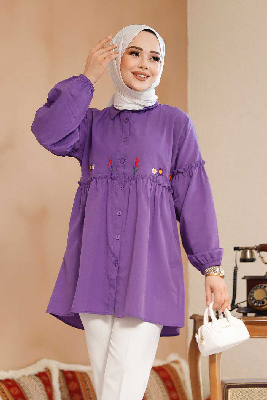 Purple Embroidered Turkish Tunic