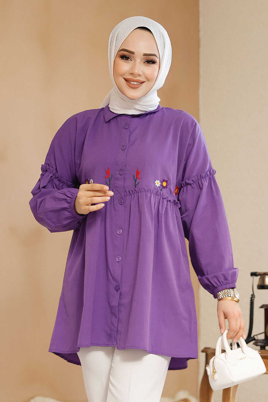 Purple Embroidered Turkish Tunic