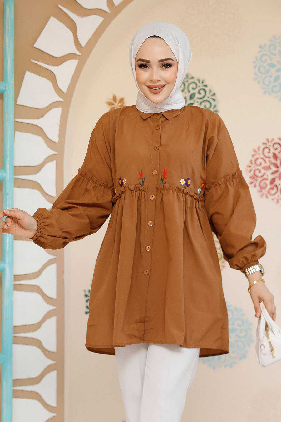 Brown Embroidered Turkish Tunic