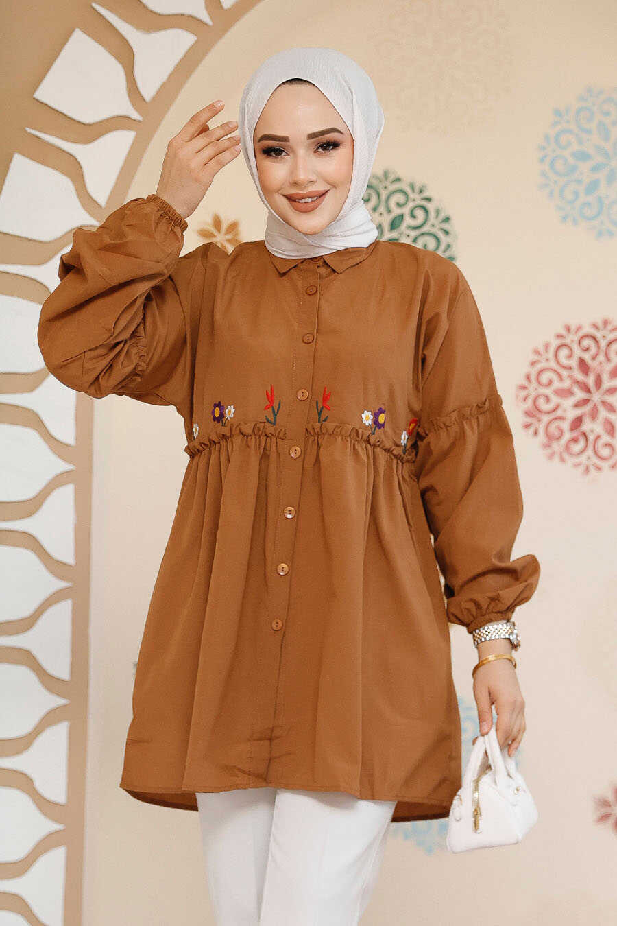 Brown Embroidered Turkish Tunic - Chaddors