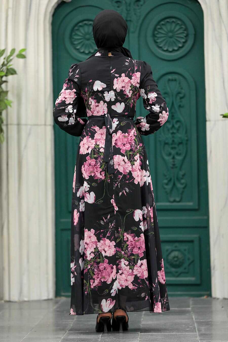 Roses Black Printed Chiffon Dress