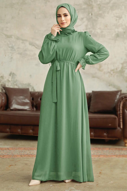 Mint Solid Chiffon Dress