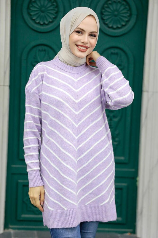 Lilac Striped Tunic Sweater