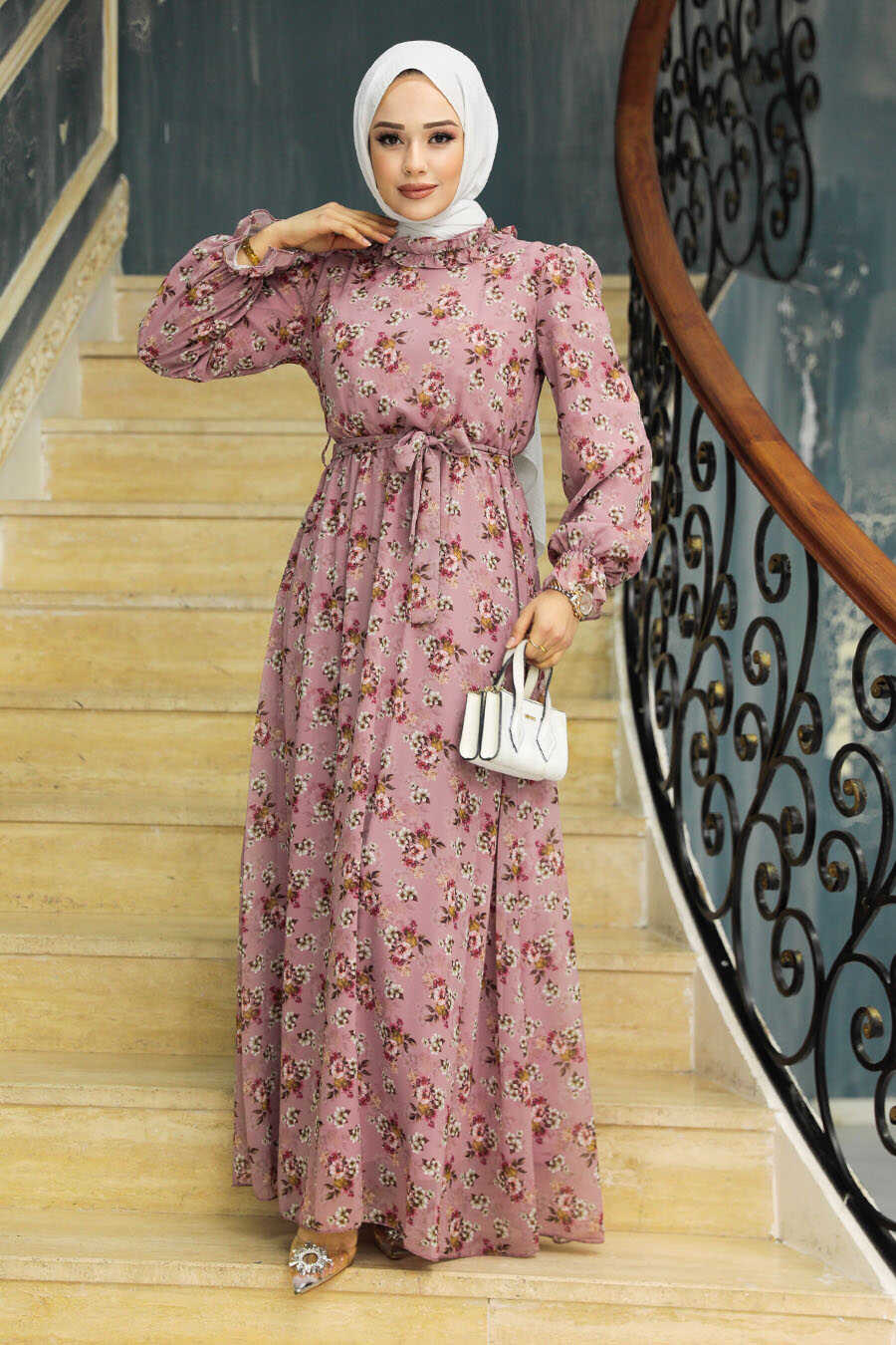 Elegant Pink Floral Dress - Chaddors