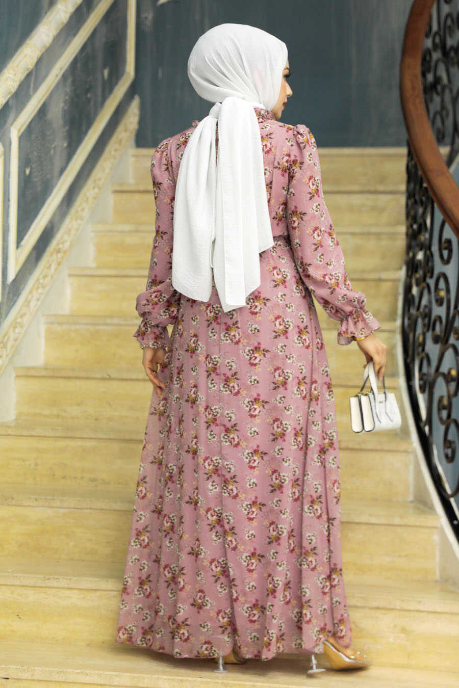 Elegant Pink Floral Dress - Chaddors