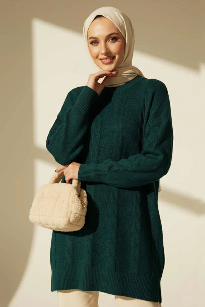 Emerald Cable Design Embossed Soft Knit Tunic - Chaddors