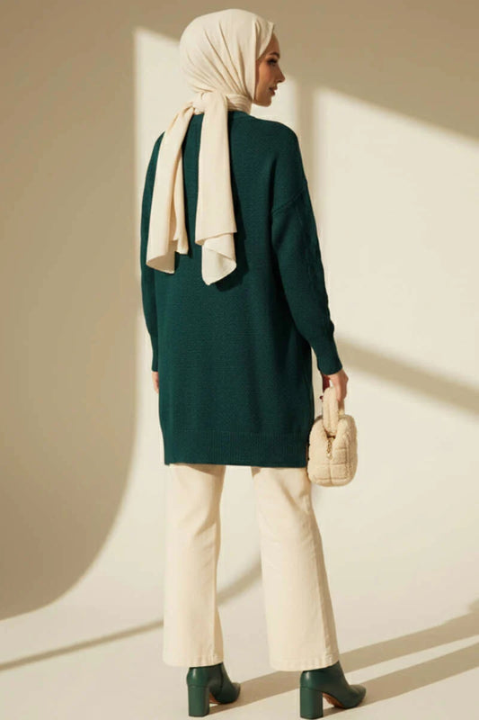 Emerald Cable Design Embossed Soft Knit Tunic - Chaddors