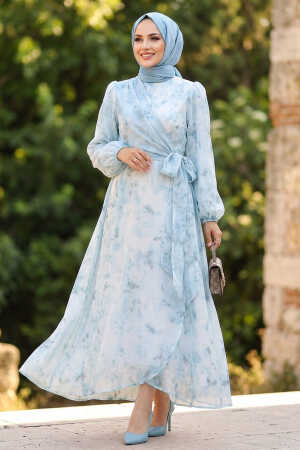 Blue Tulle Cascade Modest Dress - Chaddors