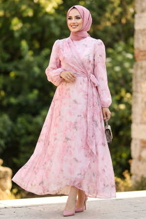 Pink Tulle Cascade Modest Dress - Chaddors