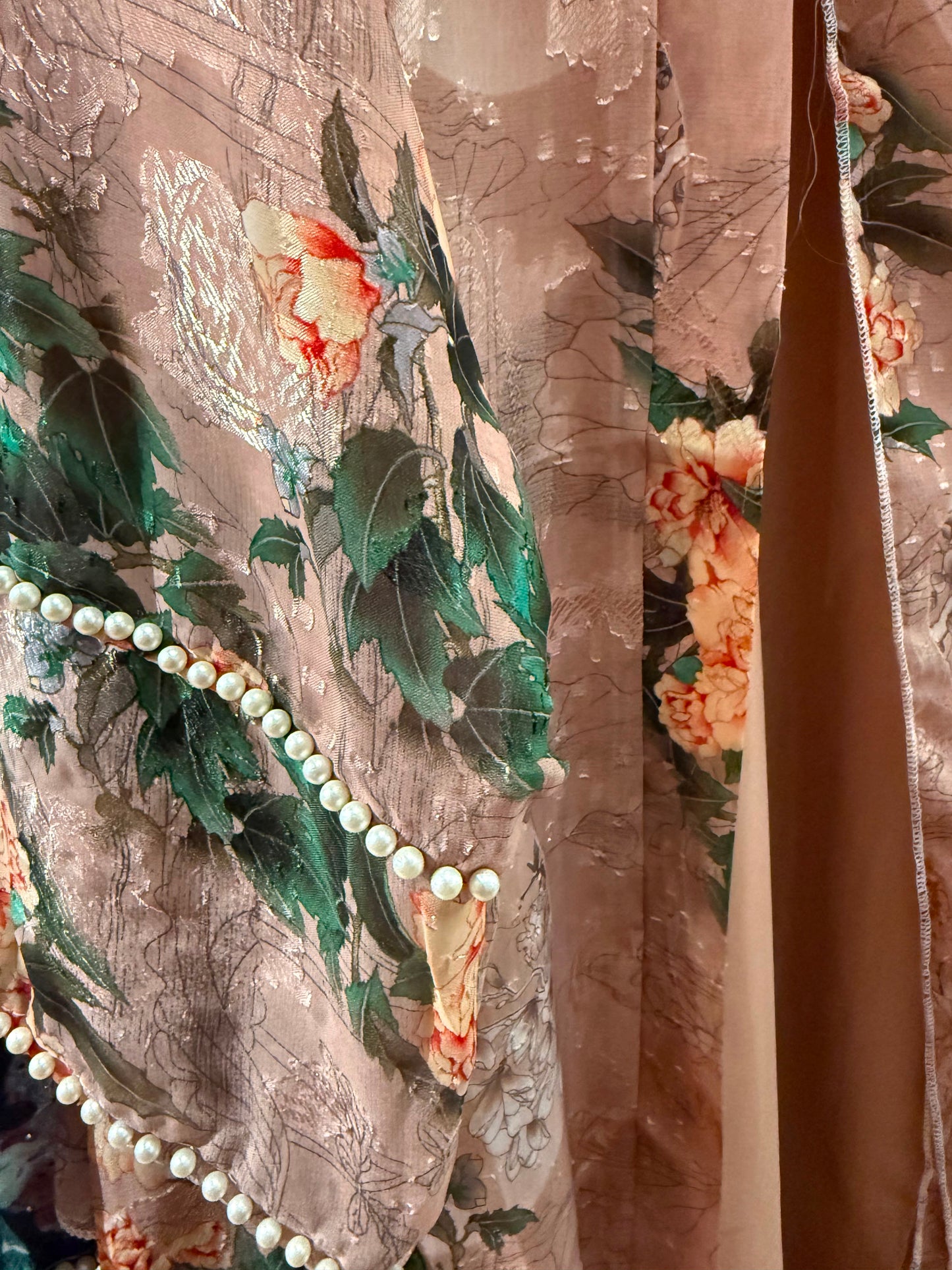 Creamy Peach Luxury Double Layer Print Abaya – Dubai Collection