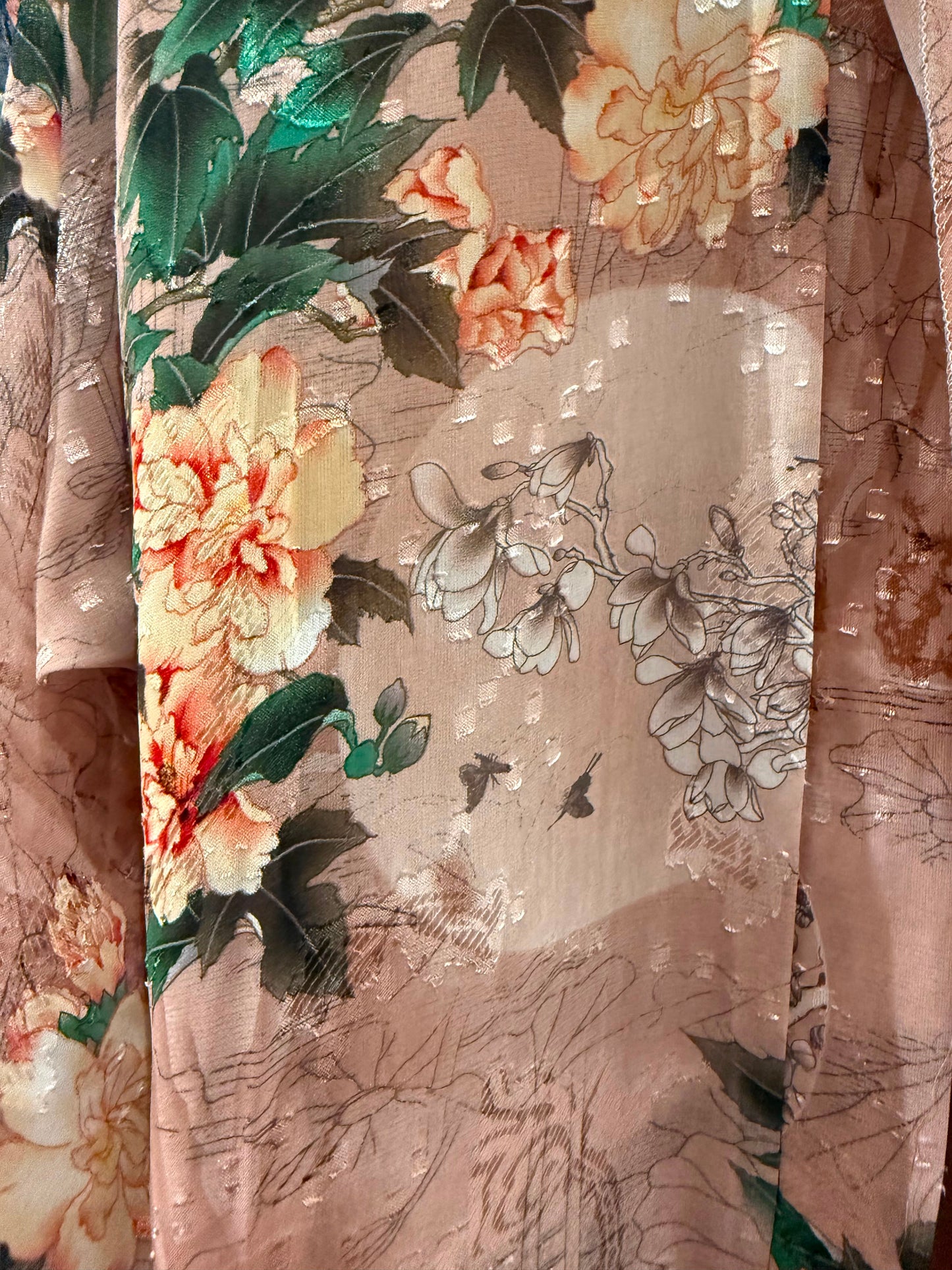 Creamy Peach Luxury Double Layer Print Abaya – Dubai Collection