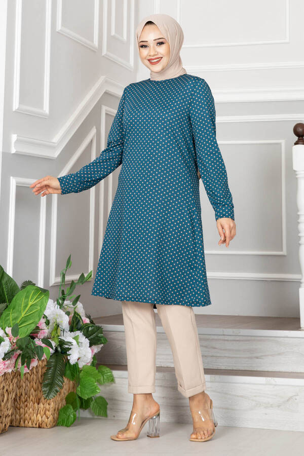 Teal Polka Dots Turkish Tunic