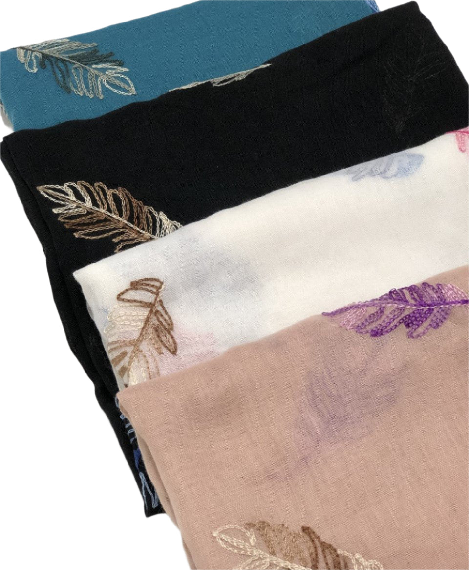 Leaves Embroidery Hijab + - Chaddors