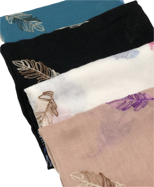 Leaves Embroidery Hijab + - Chaddors