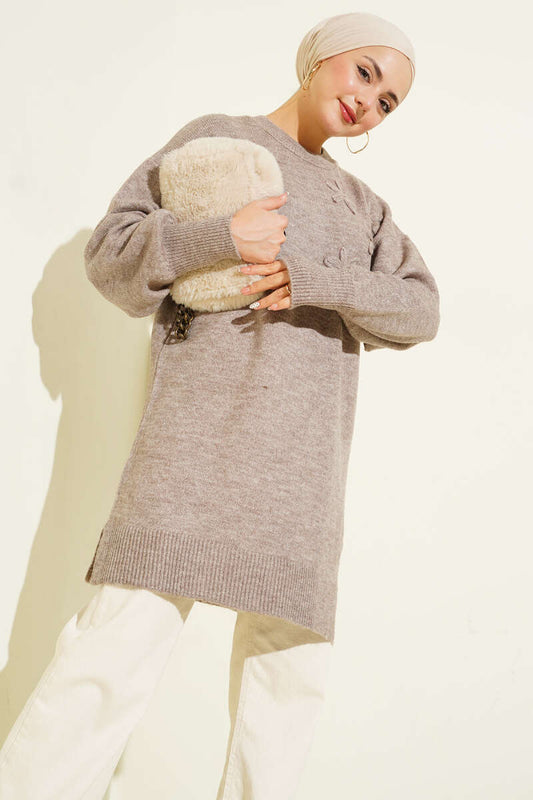 Mink Floral Embroidered Soft Knit Tunic