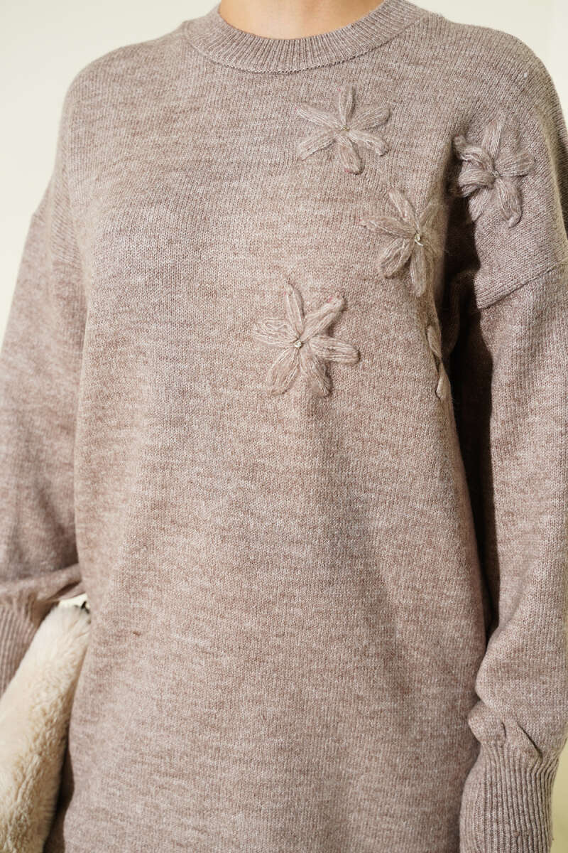 Mink Floral Embroidered Soft Knit Tunic - Chaddors
