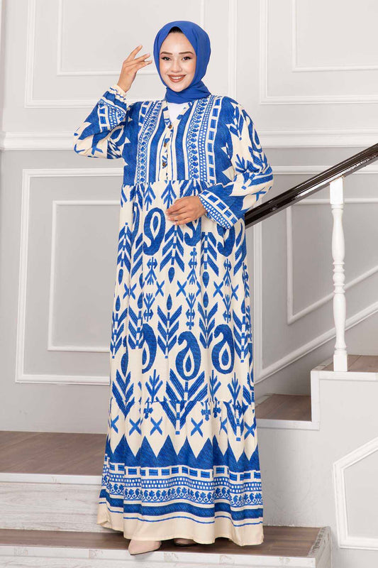 Blue Paisely Patterned Summer Dress