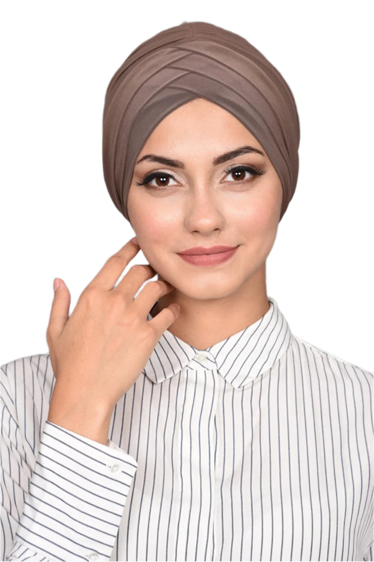 Brown Front Pleats Turbans
