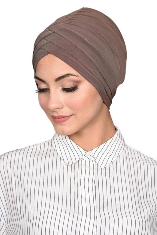 Brown Front Pleats Turbans