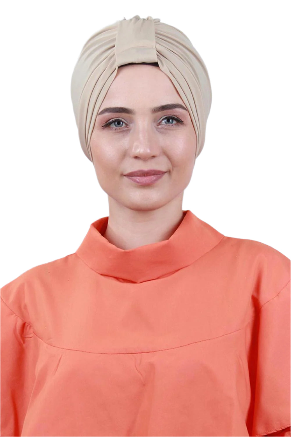 Beige Front Pleats Turbans