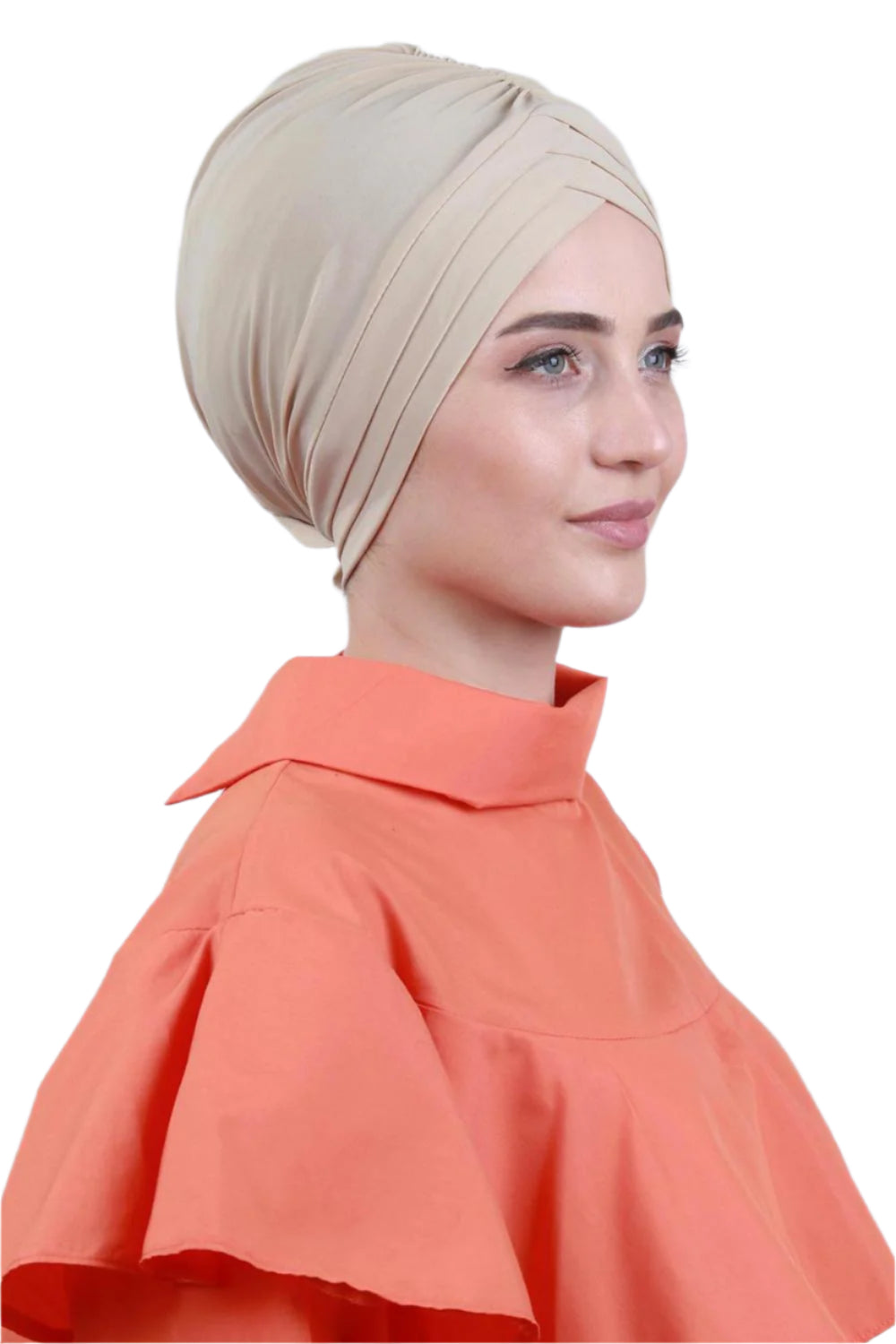 Beige Front Pleats Turbans