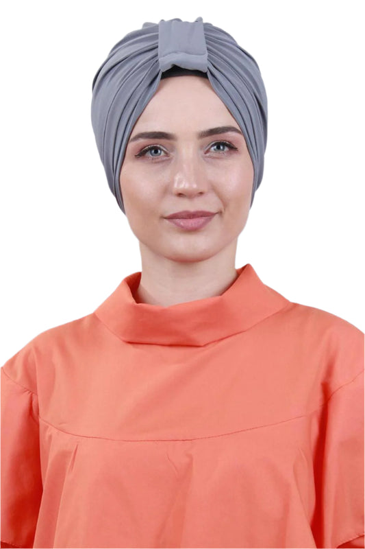 Gray Front Pleats Turbans
