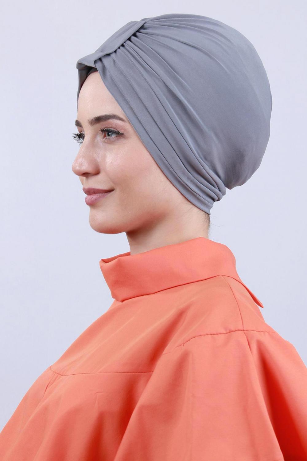 Gray Front Pleats Turbans