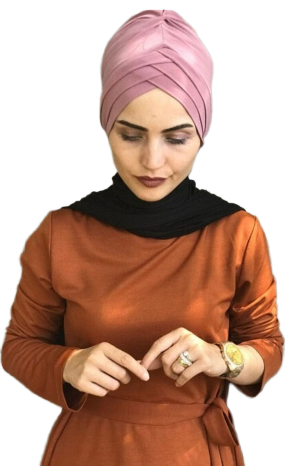 Pink Front Pleats Turbans